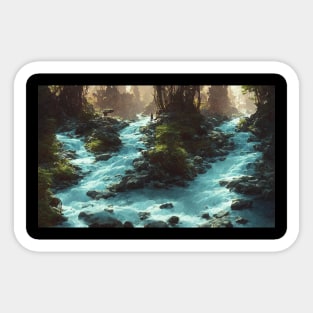 Vintage Mountain River Landscape Sticker